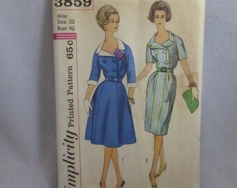 Vintage Simplicity 3859 Misses Dress Size 20 Factory Fold