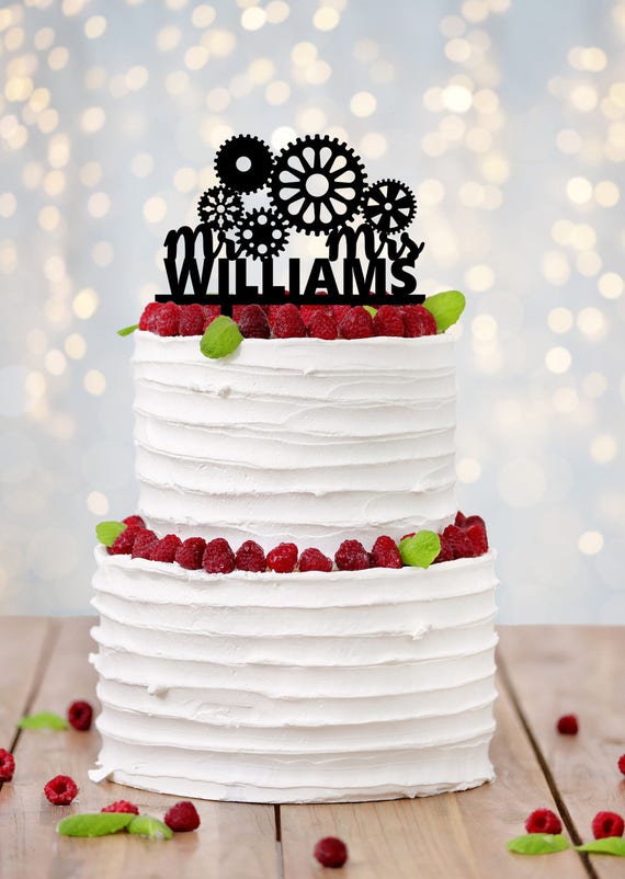 Steampunk Cafe Love Couple Gear Wedding Cake Topper 