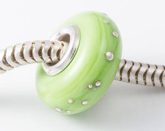 Green Silver Cored Lampwork Bead