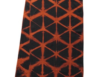 Black Itajime Scarf with Twisted Fringe