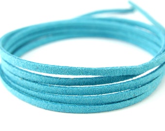 3mm Suede Leather Cord, 5mt 10mt 20mt 50mt Faux Suede Cord, Blue Suede Leather Cord, 3mm Flat Faux Leather, Suede Leather Cord