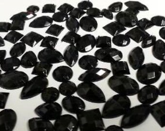CraftbuddyUS 80 Black Faceted Acrylic Sew On, Stick on Diamante Crystal Rhinestone Gems