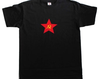 Russian Hammer And Sickle CCCP Red Star Soviet Mens Loose Fit Cotton T-Shirt