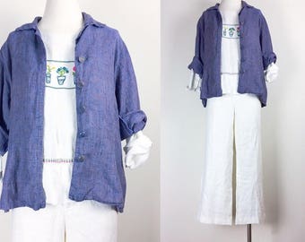 Vintage FLAX linen minimalist button down top/shirt/blouse/jacket women's size S/M