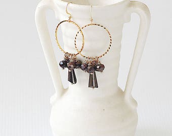 Cluster Earrings - Earthy Earrings - Dangle Hoop Earrings - Everyday Earrings - Best Friend Earrings Gift - Dangle Earrings for Mom