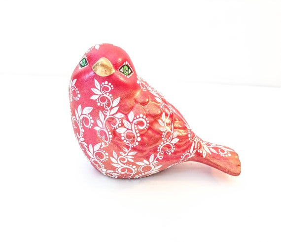 Hand painted Red Bird ceramic figurine red bird ready to ship