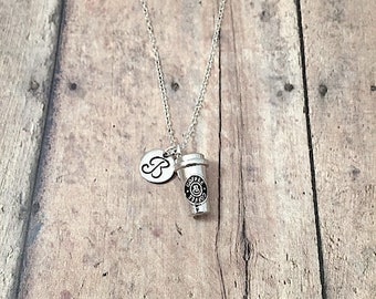 Coffee cup initial necklace - coffee cup jewelry, barista jewelry, coffee necklace, to go coffee necklace, silver coffee cup pendant
