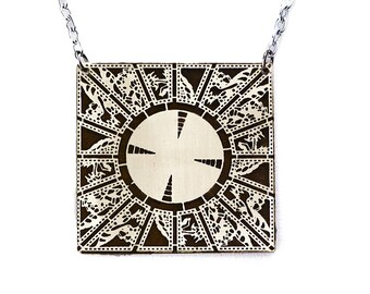 Hellraiser Puzzlebox necklace etched metal.