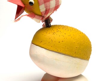 Vintage antique german yellow Chick paper mache candy container west germany 1950s