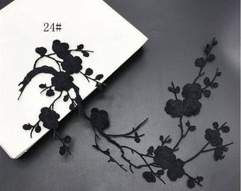 Black Embroidery Rose Patches/ Black Flower Applique with Iron-on Backing. Floral Blossom Applique iron on, Embroidered Sewing supplies