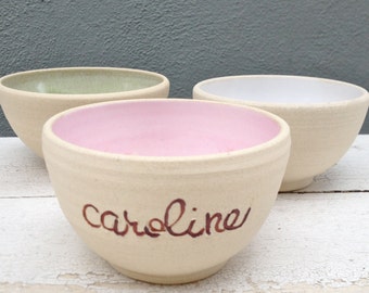 Personalized Baby Bowl, Baby Feeding Bowl, Custom Baby Gift, Baby Shower Gift, Baby Feeding Dish, Pink Bowl, Pink Pottery, Bowl with Name