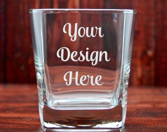 Custom Square Rocks Glass - Personalized Whiskey Glass - Custom Glass Etching - Bourbon Glasses - Engraved Whiskey Glasses - Whiskey Tumbler