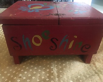 Vintage Painted Shoeshine Storage Box