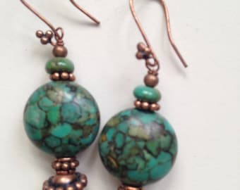 Mosaic Turquoise and Copper Earrings