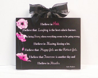 Audrey Hepburn Quote I Believe In Pink Wooden Wall Plaque