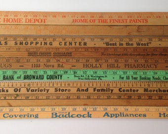 10 Vintage Wooden Yard Sticks / A Cool Assortment / Badcock TG&Y Citizens Bank Broward County Super X Foods Pine Hills Home Depot