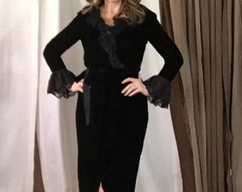 Vintage Victor Costa Black Velvet Dress with Lace Trim