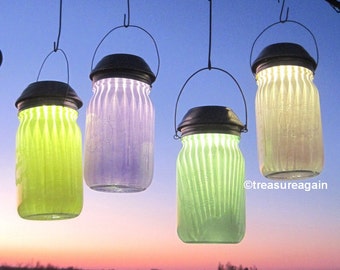 Frosted Jar Solar Lights Spring Garden Outdoor Lighting Choice of Pastel Colored Jars, 4X Brighter Mason Jar Solar Lights