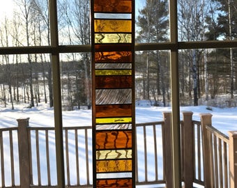 Amber Geometric Stained Glass Suncatcher, Stained Glass Panel, Stained Glass Window, Window Hanging, Home Decor, Sun Catcher