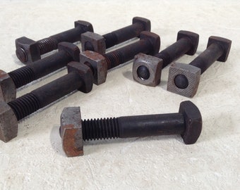 8 Machine Bolts, Vintage Nuts and Bolts, 5/8" X 3 1/2" Bolts, Steampunk, Assemblage Supply