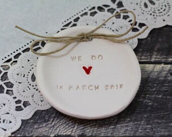Custom We Do Ring bearer pillow alternative, Wedding ring bearer We Do Ring dish Ring pillow alternative Ceramic ring holder