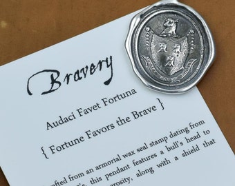 Fortune Favors the Brave - Bull wax seal necklace - Bull necklace wax seal jewelry - 119