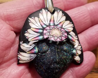 Art Deco Blackamoor Goddess Pendant Artisan Handmade OOAK Jewelry Complex Cane Polymer Amulet