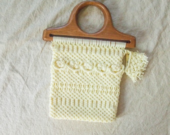 Vintage Macrame Purse with Wooden Handle, lined