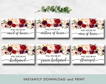 Bridesmaid Proposal Greeting Card, Will you be my bridesmaid, Floral bridesmaid proposal card, Man of Honor, Maid of Honor, Matron of Honor