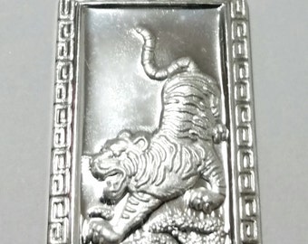 Chinese Zodiac Horoscope 999 fine Silver Rectangle Year of Tiger Pendant charm