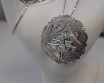 Vintage Sterling Pendant-Brooch-Mexico Sterling Jewelry-Signed Mexico-Signed Sterling-Sterling Necklace