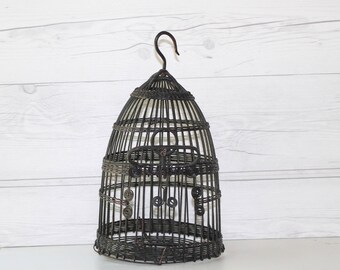 Vintage Small Black Wire Decorative Bird Cage, Vintage Metal Bird Cage, Vintage Bird House