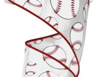 2.5 Inch White Red Black Baseball Ribbon RG1747, Deco Mesh Supplies, Poly Mesh Supplies