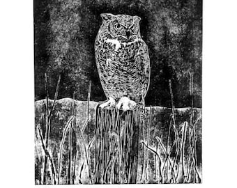 Owl Collagraph Print