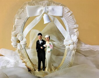 Wedding Cake Topper Art Deco Victorian Bride Groom Vintage Antique Chalkware