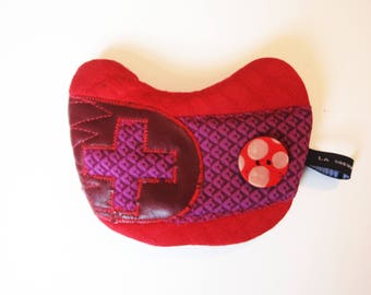Mini-Pochette cat. cotton jersey faux leather