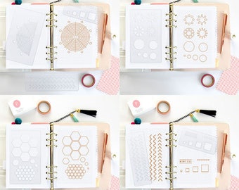 5 Stencils Bullet Journal Stencil starter kit 3.5 x 6 Bujo Planner Accessories FiloFax Erin Condren Midori Level 10 Life Beehive • SET 12A
