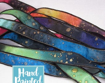 Hand Dyed Ribbon, Silk Ribbon, Ribbon bracelet, , Silk Wrist Wrap, Quintessence - Galaxy