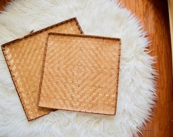 Set of Two Wicker Trays || Woven Hanging Wall Baskets