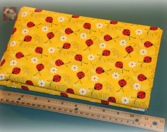 1/2 Yard Novelty Cotton Fabric Ladybug with Daisy Yellow