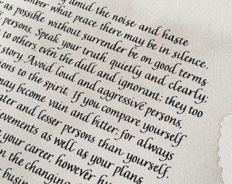 Desiderata Poem. Housewarming gift. Literature print. Inspirational print. Print Desiderata. Calligraphy print. Literature art print. Gift.