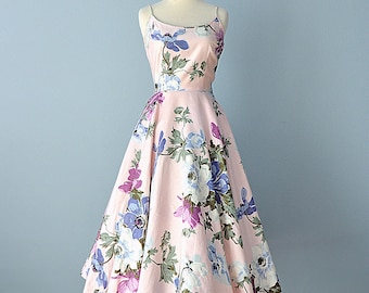 Vintage 1950s Sundress...CLAYMORE JR. Polished Cotton Floral Print Dress 24 Inch Waist X Small