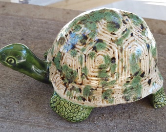 Turtle with Tan Crystal Glaze Shell, Tortoise, Figurine, Garden Decor, Home Decor