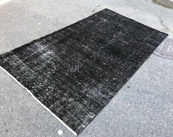Black Vintage Rug, Flor Rug, Decorative rug 5'1x8'9 feet. hand made rug,area rug, Bohemian Rug,Overdyed Rug. 274x156 cm.