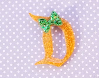 Disney D Brooch - Orange Disney D Pin - Green Bow Disney D Brooch
