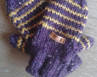 Striped fingerless gloves small/medium and knitted by hand