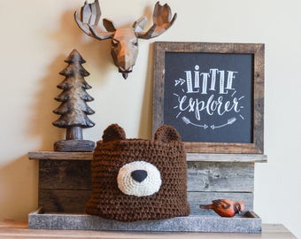 bear basket, bear woodland Nursery decor, woodland nursery
