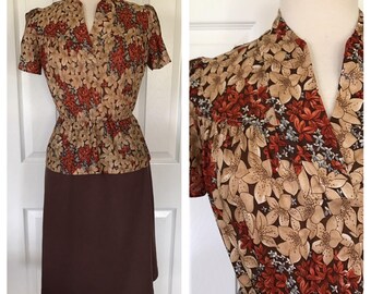 70s Fall Floral Peplum Dress