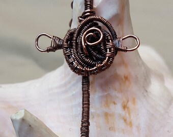 Copper, Hand Wrapped, Cross Pendant