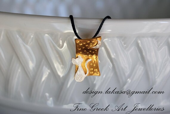 Necklace Cat Moon Sterling Silver 925 Gold-plated Jewelry Lakasa e-shop Best gift ideas for her birthday anniversary friendship catlovers